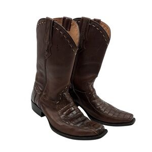 Rancho Men's Brown Leather Western Cowboy Boots Square Toe Size 9.5 28.5 E